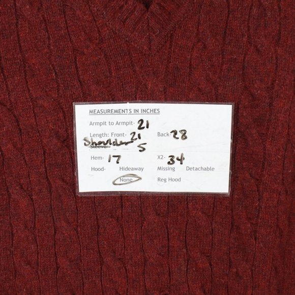 LL Bean Red 100% Wool Shetland V-Neck Cable Knit Pullover Vest Size L - Picture 9 of 9